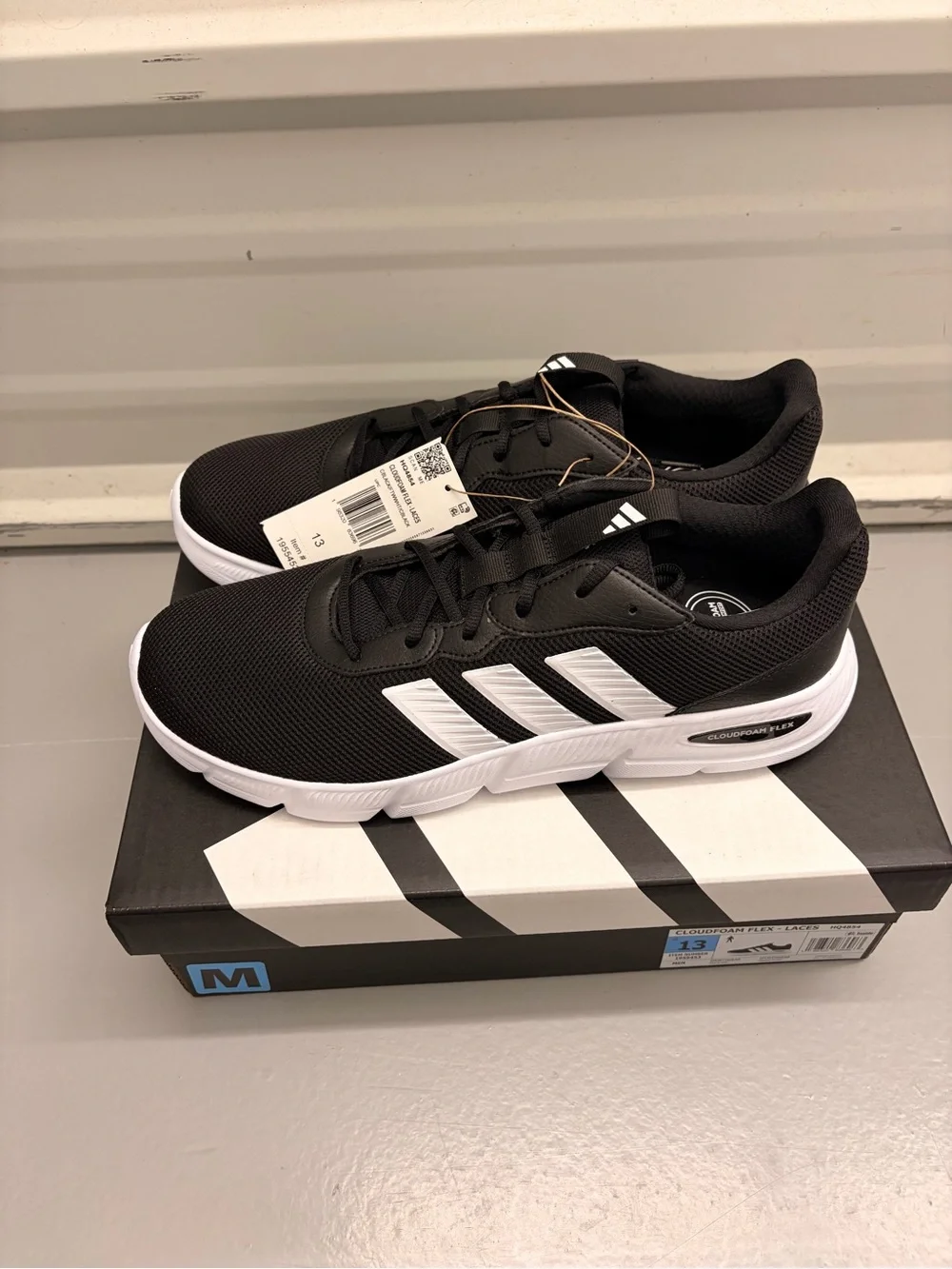 adidas Men's Cloudfoam Flex Laces Running Shoes Black White NIB - Size 13
